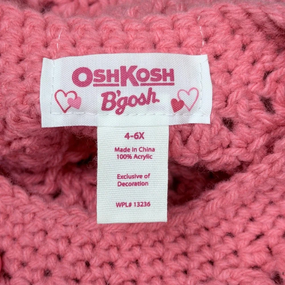 OshKosh B'Gosh Pink Crochet Knit Beret French Style Button Heart Flower Girl Hat